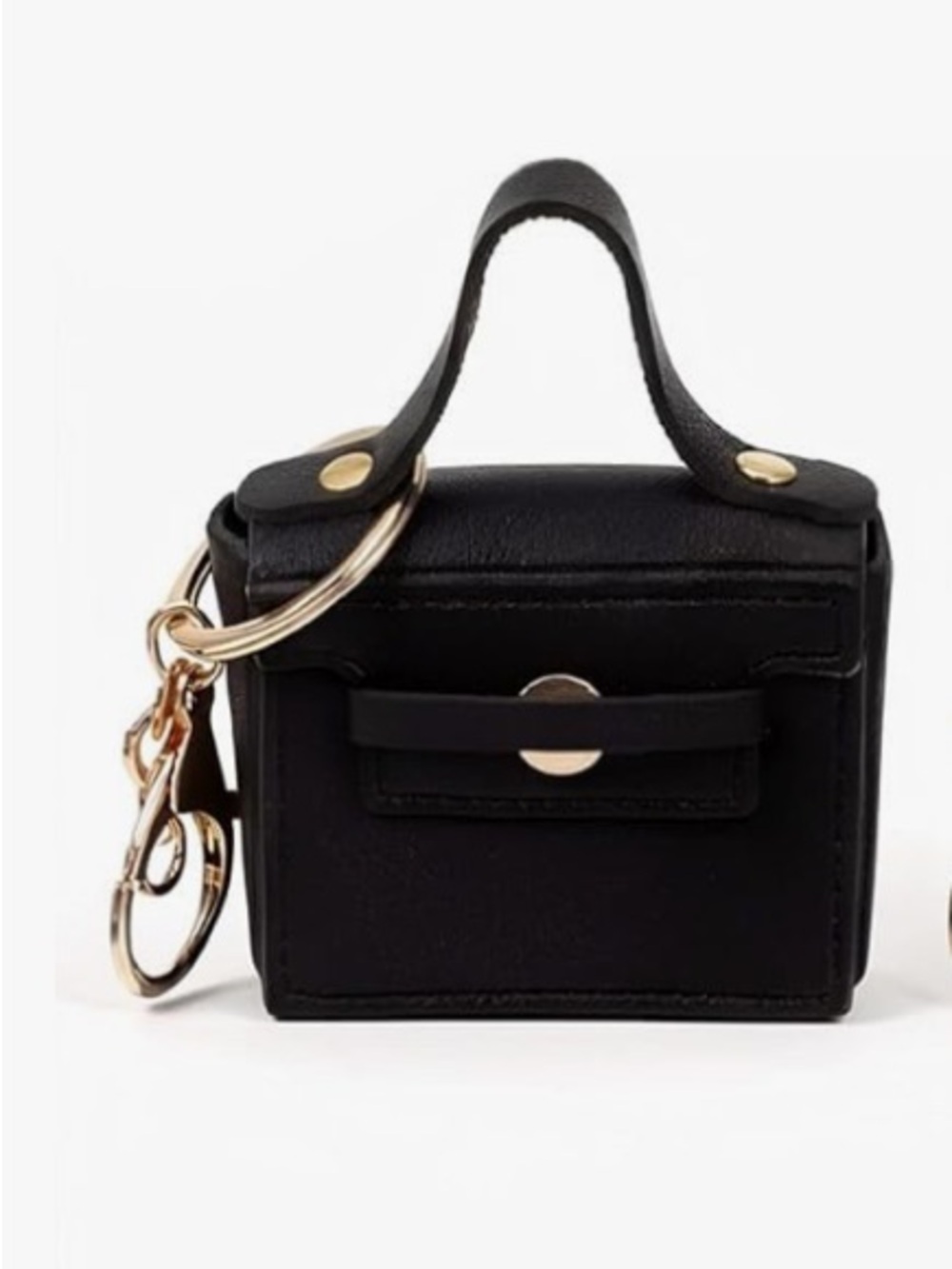 Black Leather Mini Purse Bag Charm Keychain - Chic Handheld Accent NWT